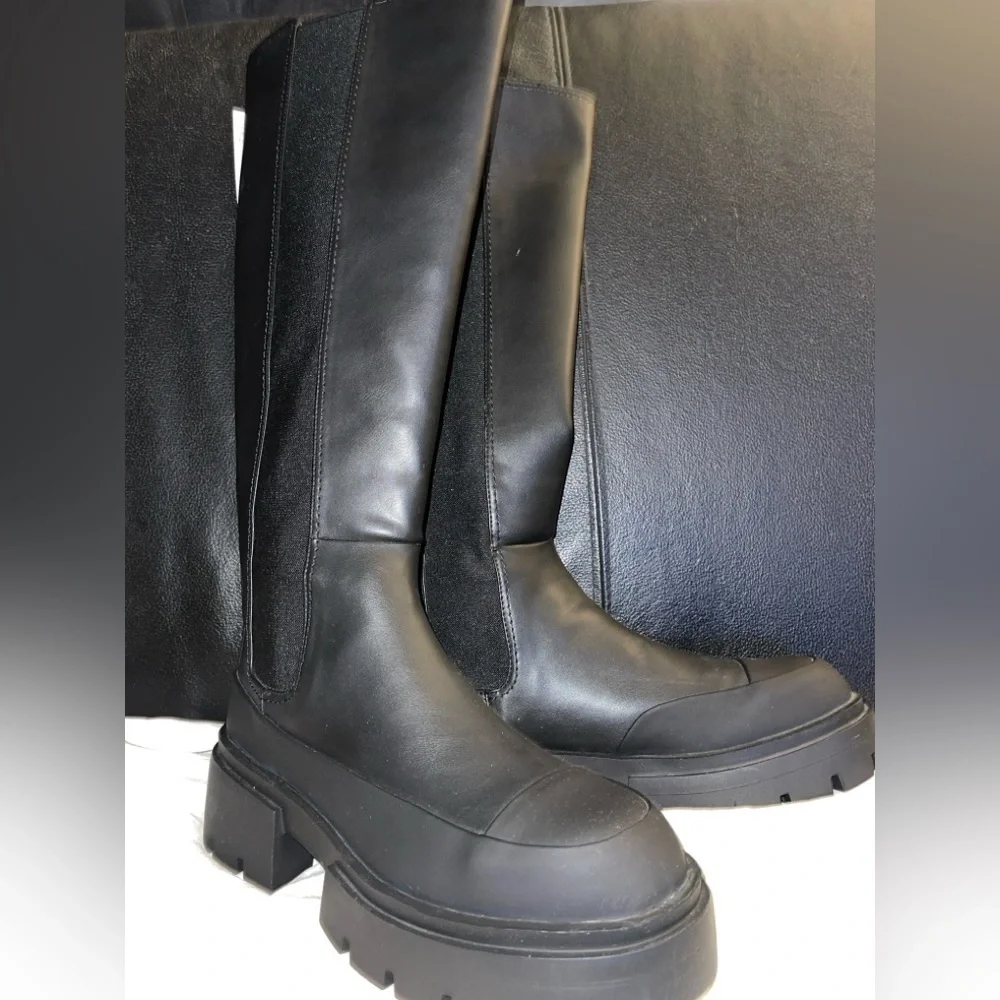 H&M Combat Moto Black Women's Knee-High Boots